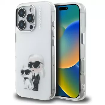 Karl Lagerfeld IML zadnji ovitek Aquarelle Karl & Choupette & Logo za Apple iPhone 16 Pro, bel