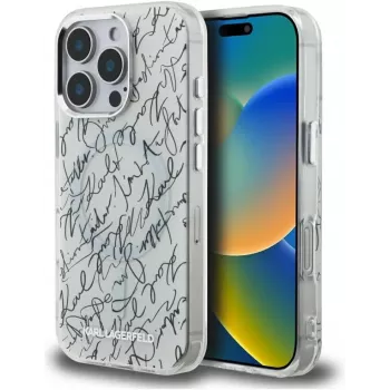 Karl Lagerfeld IML ovitek MagSafe Karl ScriptPattern za Apple iPhone 16 Pro, bel
