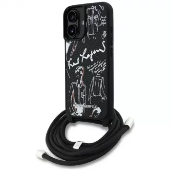 Karl Lagerfeld ovitek Crossbody GrainedPattern & Logo za iPhone 16, črn