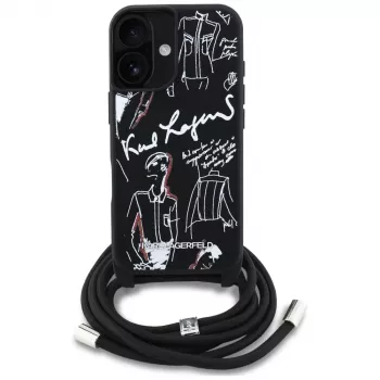Karl Lagerfeld ovitek Crossbody GrainedPattern & Logo za iPhone 16, črn
