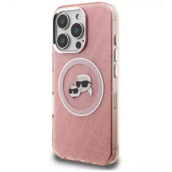 KARL LAGERFELD IML ovitek MagSafe Glitter Karl & Choupette Heads Logo za iPhone 16 Pro Max, roza