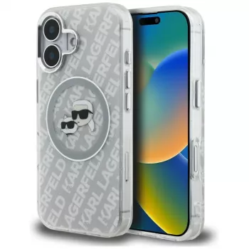 KARL LAGERFELD IML ovitek MagSafe Glitter Karl & Choupette Heads Logo za iPhone 16, siv