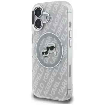 KARL LAGERFELD IML ovitek MagSafe Glitter Karl & Choupette Heads Logo za iPhone 16, siv