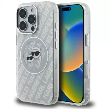 KARL LAGERFELD IML ovitek MagSafe Glitter Karl & Choupette Heads Logo za iPhone 16 Pro Max, siv