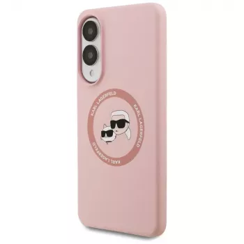Karl Lagerfeld silikonski ovitek MagSafe DoubleHeads And Circle za Samsung Galaxy S25 Edge, roza