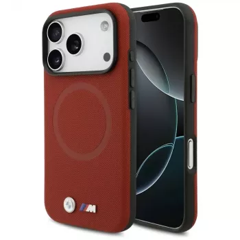 BMW M Series Metal Logo MagSafe zadnji ovitek za Apple iPhone 17 Pro, rdeč