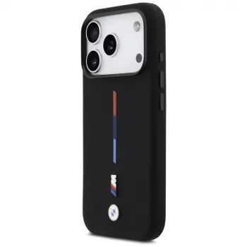 BMW M Silicon Tricolor Line MagSafe ovitek za iPhone 17 Pro, črn