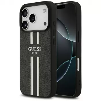 Guess 4G Printed Stripes ovitek MagSafe za iPhone 17 Pro (črn)