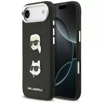 KARL LAGERFELD FW Grained Karl & Choupette Heads Pins & Logo ovitek za iPhone Air, črn