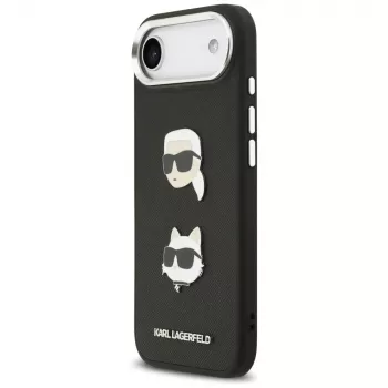 KARL LAGERFELD FW Grained Karl & Choupette Heads Pins & Logo ovitek za iPhone Air, črn