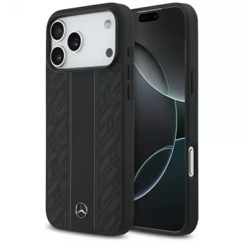 Mercedes usnjen ovitek Laurel Leaves Stripes MagSafe za iPhone 17 Pro Max, črn