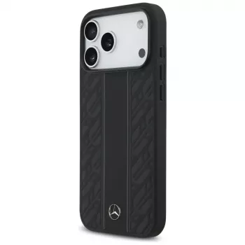 Mercedes usnjen ovitek Laurel Leaves Stripes MagSafe za iPhone 17 Pro Max, črn