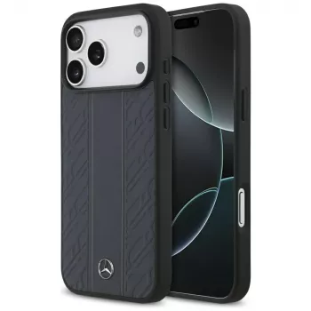 Mercedes usnjen ovitek Laurel Leaves Stripes MagSafe za iPhone 17 Pro Max, moder