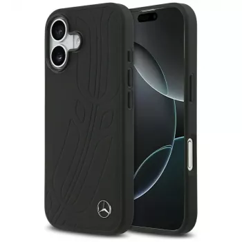 Mercedes usnjen ovitek Large Laurel Leave MagSafe za iPhone 17, črn
