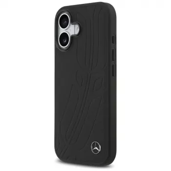 Mercedes usnjen ovitek Large Laurel Leave MagSafe za iPhone 17, črn