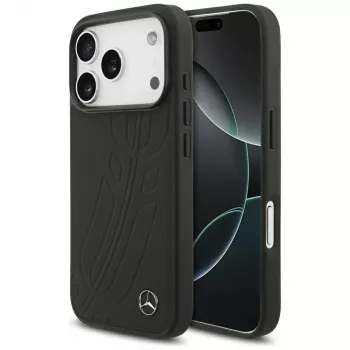 Mercedes usnjen ovitek Large Laurel Leave MagSafe za iPhone 17 Pro, črn