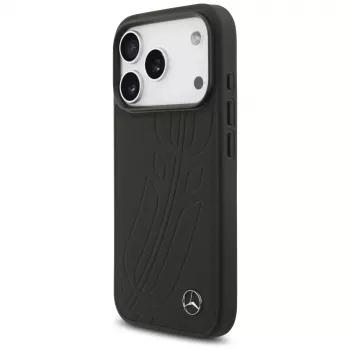 Mercedes usnjen ovitek Large Laurel Leave MagSafe za iPhone 17 Pro, črn