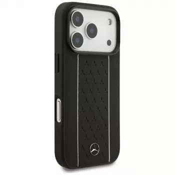 Mercedes usnjen ovitek Star Pattern Stripes MagSafe za iPhone 17 Pro, črn