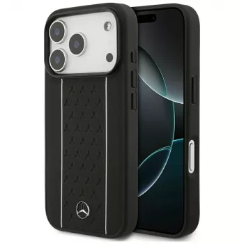 Mercedes usnjen ovitek Star Pattern Stripes MagSafe za iPhone 17 Pro, črn