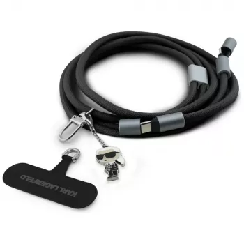 Karl Lagerfeld Ikonik Charm kabel USB-C na USB-C z lanyard, 1,2 m, črn