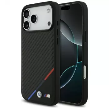 BMW M Carbon Tricolor Line MagSafe ovitek za iPhone 17 Pro Max, črn
