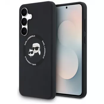 Karl Lagerfeld Silicone Karl & Choupette Heads MagSafe ovitek za Samsung Galaxy S25 FE, črn