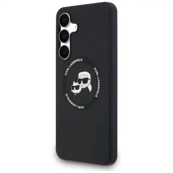 Karl Lagerfeld Silicone Karl & Choupette Heads MagSafe ovitek za Samsung Galaxy S25 FE, črn