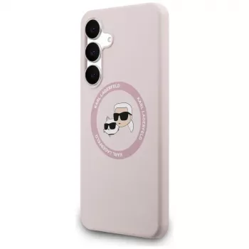 KARL LAGERFELD silikonski ovitek Karl & Choupette Heads MagSafe za Samsung Galaxy S25 FE, roza