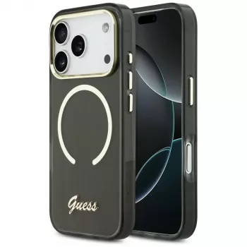 Guess IML Script Metal MagSafe ovitek za Apple iPhone 17 Pro, črn