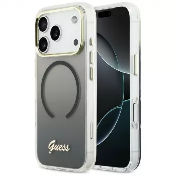Guess IML Gradient Script Metal MagSafe ovitek za Apple iPhone 17 Pro Max, črn