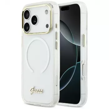 Guess IML Gradient Script Metal MagSafe ovitek za Apple iPhone 17 Pro, bel