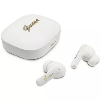 Guess Script Metal Logo prave brezžične stereo ušesne slušalke, bele