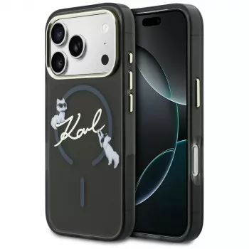 KARL LAGERFELD IML Choupettes KarlScript Logo MagSafe ovitek za Apple iPhone 17 Pro, črn