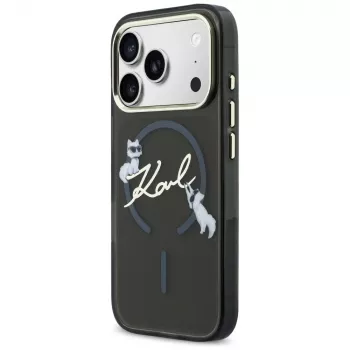 KARL LAGERFELD IML Choupettes KarlScript Logo MagSafe ovitek za Apple iPhone 17 Pro, črn