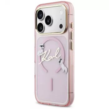 Karl Lagerfeld IML Choupettes KarlScript Logo MagSafe ovitek za Apple iPhone 17 Pro, roza