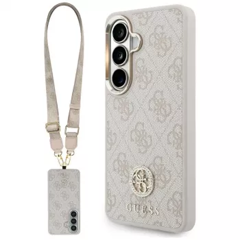 Guess 4G Big Rhinestone Triangle trak MagSafe ovitek za telefon in komplet vrvice za Samsung Galaxy S26, roza