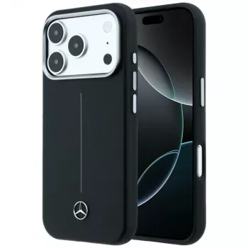 Ovitek Mercedes-Benz Leder Semi Wrap Iconic Line MagSafe za iPhone 17 Pro, črn