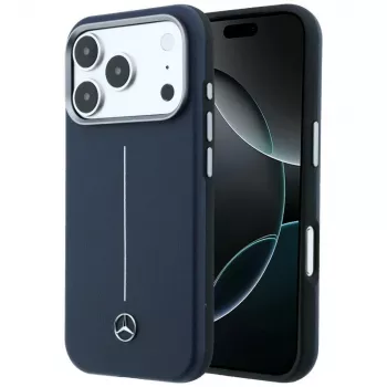 Ovitek Mercedes Leather Semi Wrap Iconic Line MagSafe za iPhone 17 Pro Max, temno moder