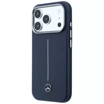 Ovitek Mercedes Leather Semi Wrap Iconic Line MagSafe za iPhone 17 Pro Max, temno moder
