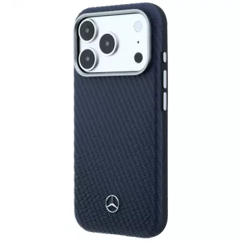 Ovitek Mercedes Leather Semi Wrap Wood Effect MagSafe za iPhone 17 Pro Max, temno moder