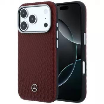 Ovitek Mercedes Leder Semi Wrap Wood Effect MagSafe za iPhone 17 Pro Max, rdeč