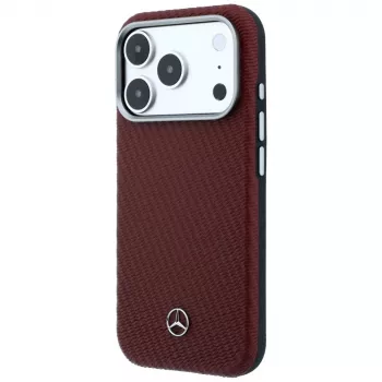 Ovitek Mercedes Leder Semi Wrap Wood Effect MagSafe za iPhone 17 Pro Max, rdeč