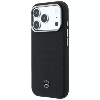 Ovitek Mercedes Leather Semi Wrap Wood Effect MagSafe za iPhone 17 Pro Max, črn