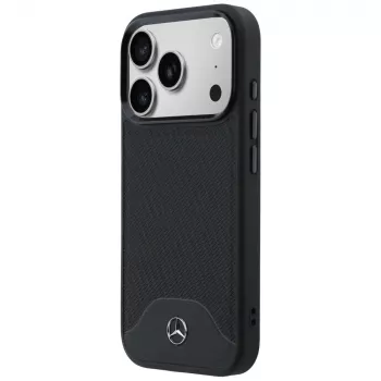 Mercedes-Benz usnjen ovitek MagSafe z videzom lesa in krivuljo za iPhone 17 Pro, črn