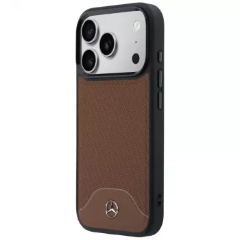Mercedes usnjen ovitek MagSafe z videzom lesa in krivuljo za iPhone 17 Pro Max, camel