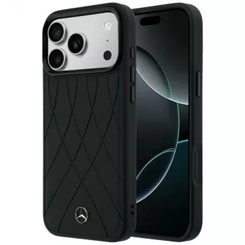 Usnjen ovitek Mercedes-Benz s prekrižanimi linijami MagSafe za iPhone 17 Pro, črn