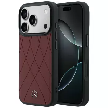 Usnjen ovitek Mercedes s prekrižanimi linijami MagSafe za iPhone 17 Pro Max, rdeč