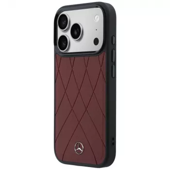 Usnjen ovitek Mercedes s prekrižanimi linijami MagSafe za iPhone 17 Pro Max, rdeč
