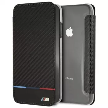 BMW M Carbon Tricolor Stripe ovitek za Apple iPhone XS Max – črn