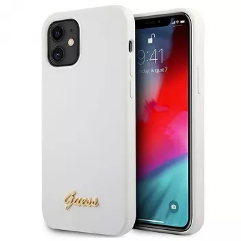 Guess GUHCP12SLSLMGWH iPhone 12 Mini 5,4 inch beli trdi ovitek Metal Logo Script